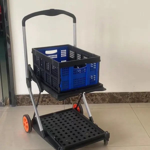 带折叠功能双层塑料工具车(一车配一个塑料篮子)