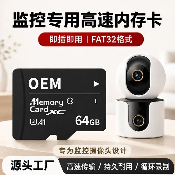 监控 TF 存储卡,适配各类安防摄像头、行车记录仪,支持 7×24 小时不间断循环录像批发定制