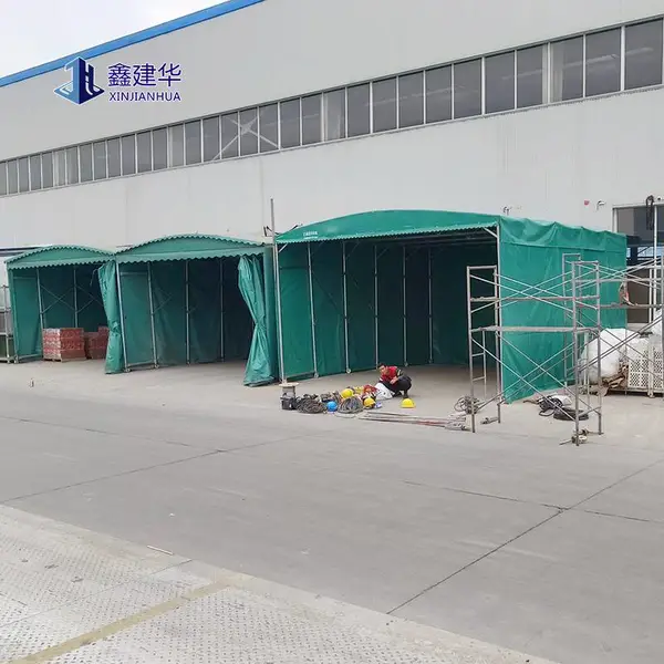 定做工厂户外伸缩仓库雨棚 可移动伸缩电动防雨蓬 轨道式推拉棚