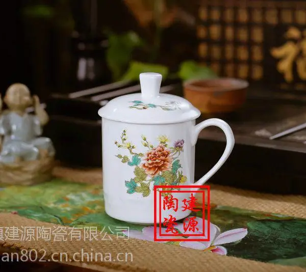 供应陶瓷带盖茶杯,周年纪念茶杯,寿诞礼品