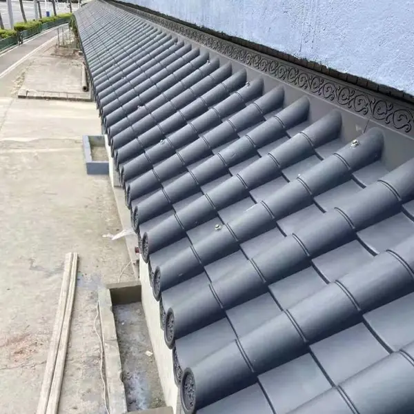 惠州仿古中式门头一体屋檐瓦围墙瓦PVC塑料彩钢瓦装饰青瓦片