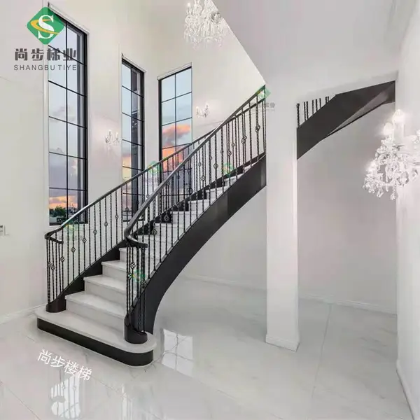 佛山尚步梯业定制生产钢结构楼梯双钢板工程楼梯铁艺护栏实木扶手SM-152