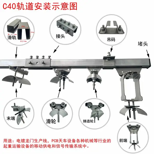 兴晟供应五金设备配件滑轨铸造轮末端吊码接头滑轮门轮前端滑轨不锈钢材质镀锌材质