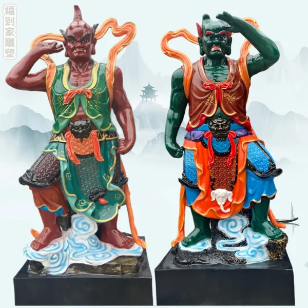 妈祖站班2.5米千里眼顺风耳雕塑金精水精树脂玻璃钢彩绘佛像摆件