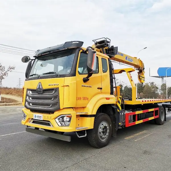 带10吨徐工吊机平板清障车 重汽豪沃全10吨一拖二清障车