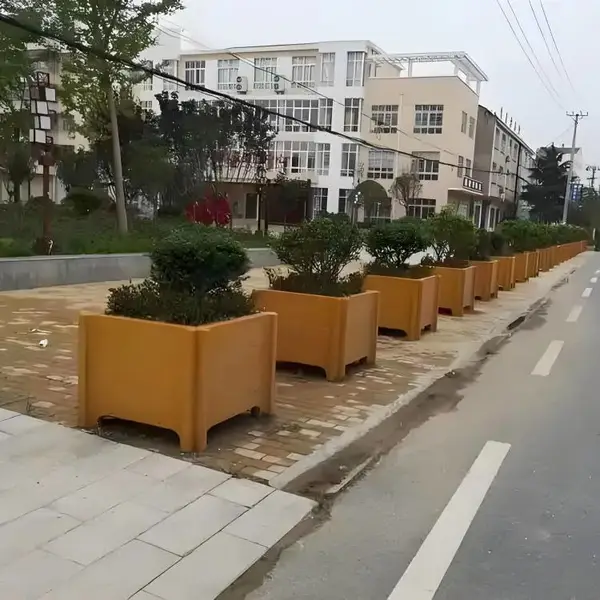 组合落地水泥仿木花箱 圆形混凝土花桶 户外市政种植花池