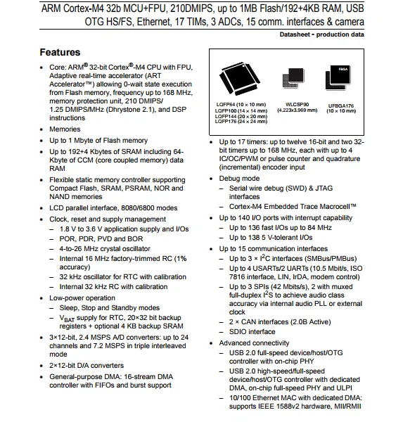 ARM��Cortex- M4 MCU 32B + FPU �� 210DMIPS ���ߴ�1MB����/