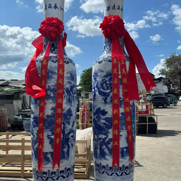 陶瓷手绘青花瓷龙纹落地大花瓶摆件1.86米加粗酒店客厅开业乔迁礼
