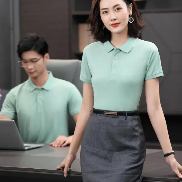 2000#180克博拉天丝棉纯色翻领夏季短袖工作服有领T恤定制印字刺绣