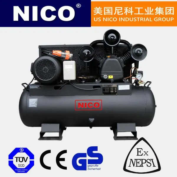 进口大型空气压缩机 活塞式 12bar 带300L 储气罐 7.5kw 10hp 美国尼科