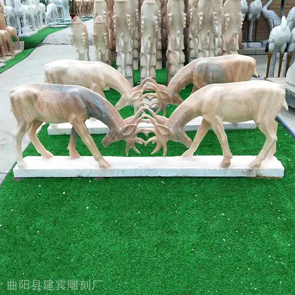 草坪摆件石鹿雕塑晚霞红石头小鹿石雕厂家直销
