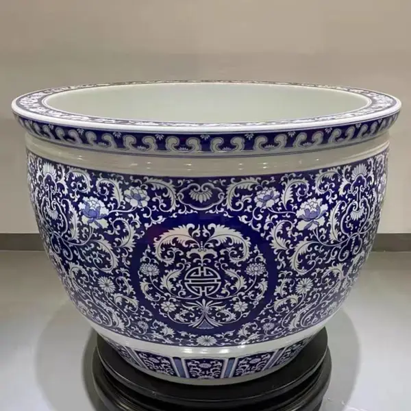 1.2米缠枝莲青花酒店温泉洗浴中心陶瓷泡澡缸 特大号水缸鱼缸