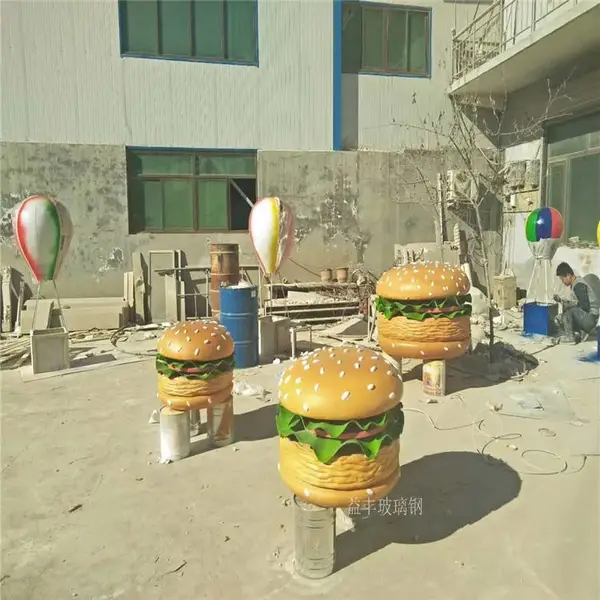 玻璃钢汉堡包雕塑造型 店铺门口食物雕塑模型摆件