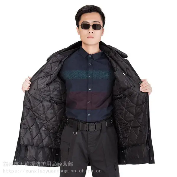 汛消援黑色多用途保暖工作服中长款冬装棉衣防寒工作服外套