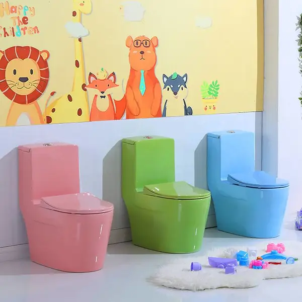 儿童彩色座便器陶瓷直落式静音马桶幼儿园普通连体式坐便器
