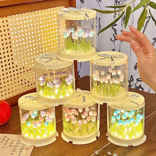 小众仿真郁金香花瓣蛋糕盒创意手工DIY创意夜灯送姐妹