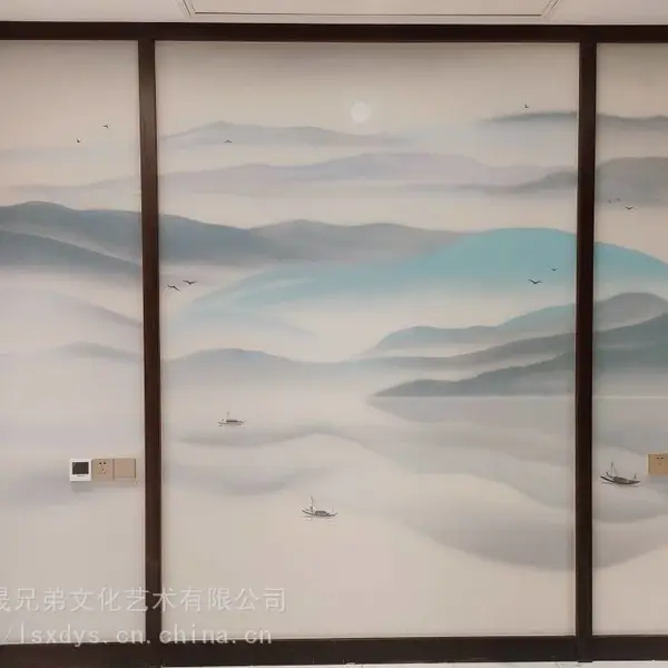 墙面油画布禅意山水国画 新中式风格茶舍酒店