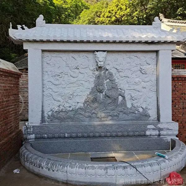 石雕九龙壁浮雕影壁墙 大理石屏风壁画 晚霞红二龙戏珠浮雕