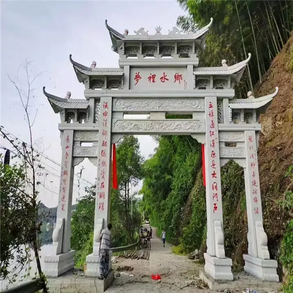 古建筑石雕牌坊样式 景区花岗岩石门楼石牌楼安装