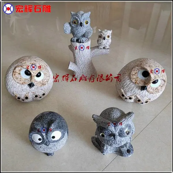 不同样式石雕猫头鹰新品石材猫头鹰雕刻工艺品