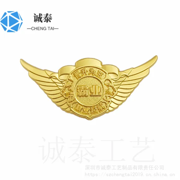 北京翅膀徽章定制电镀24k金司徽西服别针定制工厂