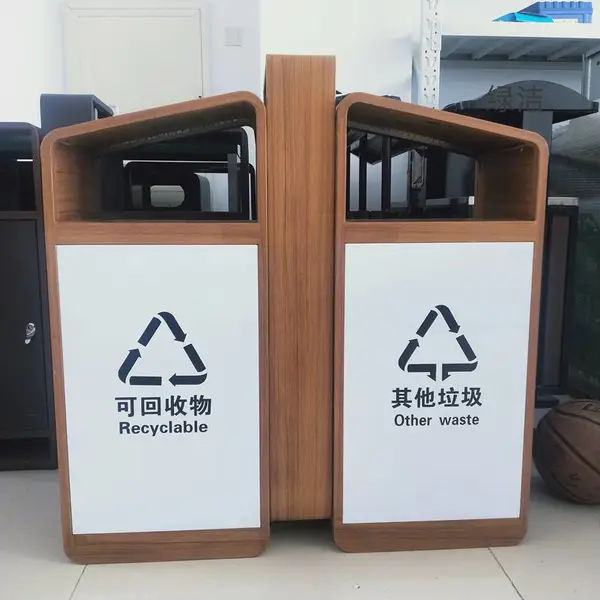 不锈钢四分类垃圾箱 镀锌板烤漆两分类果皮箱定制丝印logo