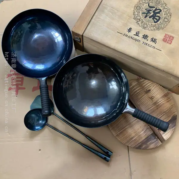 章丘手工铁大勺无涂层铁炒勺价格家用熟铁炒锅
