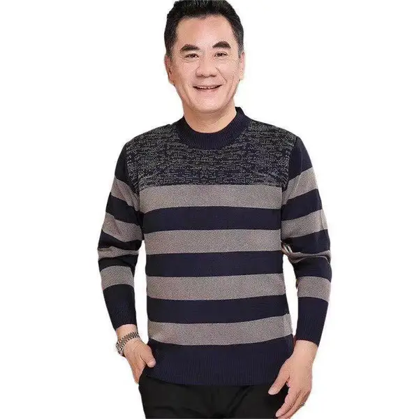 地摊尾货男士爸爸装厚毛衣 中老年人男装爷爷款冬装圆领保暖衣