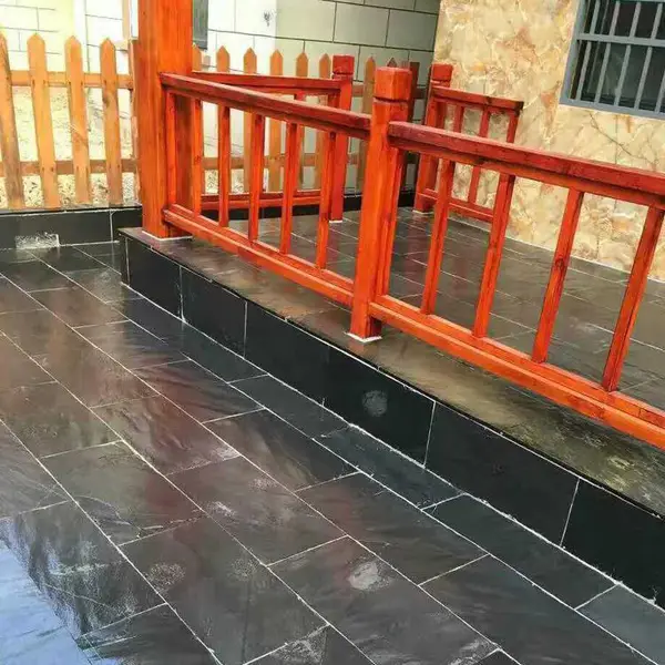 青石板庭院别墅防滑地砖_黑色板岩铺路花园仿古石板