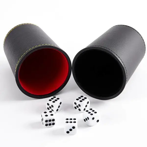 骰盅骰子套装棋牌娱乐游戏PU皮革加绒布静音摇色子筛盅甩骰子盅
