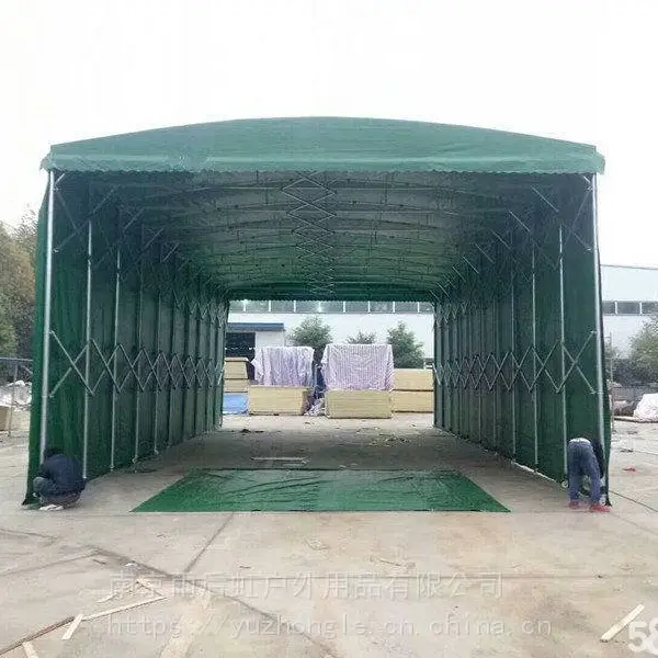 南京移动雨棚推拉帐篷电动可伸缩式工棚 可移动的带轮子的挡雨棚
