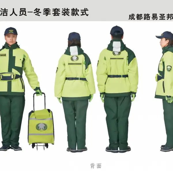成 都环卫保洁人员冬季劳保套装款式绿色劳保长袖长裤纱卡工作服