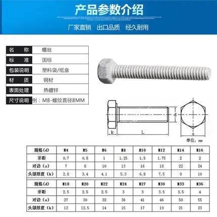 8.8级镀锌外六角螺丝 六角螺栓M14M16M20M24*25/30/35/40/45--200