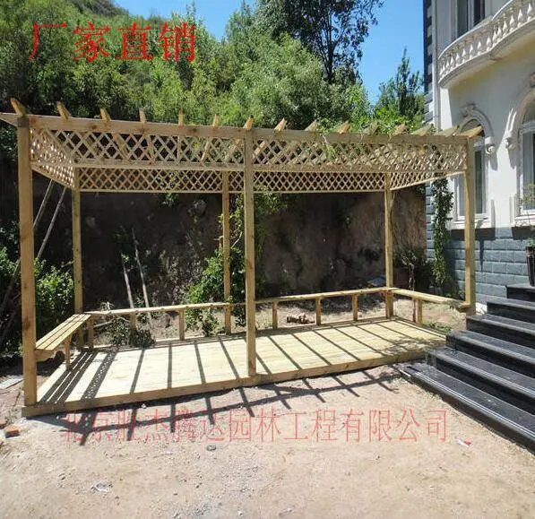 北京碳化木廊架制作 户外葡萄架设计 花架施工