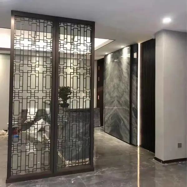 不锈钢屏风山水古铜酒店客厅进门玄关钛金现代简约金属隔断墙定制