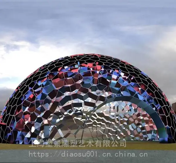 不锈钢镂空数字化半球雕塑 塑景雕塑制作安装完工图