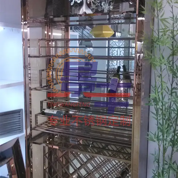 来图加工定制古典中式不锈钢***玫瑰金红酒柜 景旺丰牌