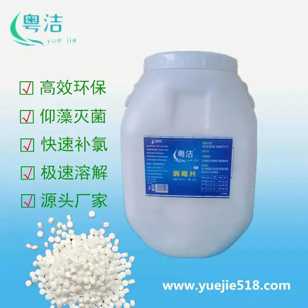 游泳池消毒片 循环水处理剂 杀菌除藻剂 补氯片 粤洁牌消毒剂