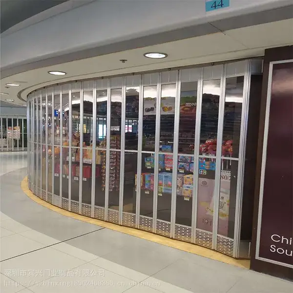商铺折叠门铝合金折叠门防盗车间隔断门弧形店铺门