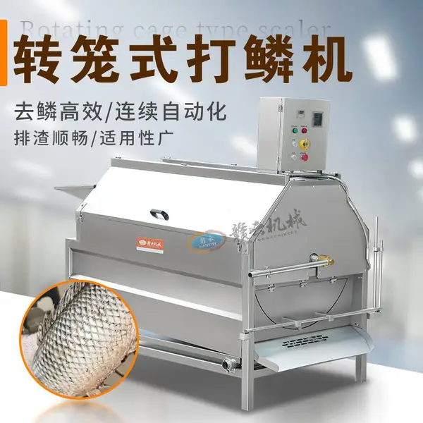 转笼式去鳞机 批量自动脱鳞 滚筒喷淋去鳞 水产加工设备