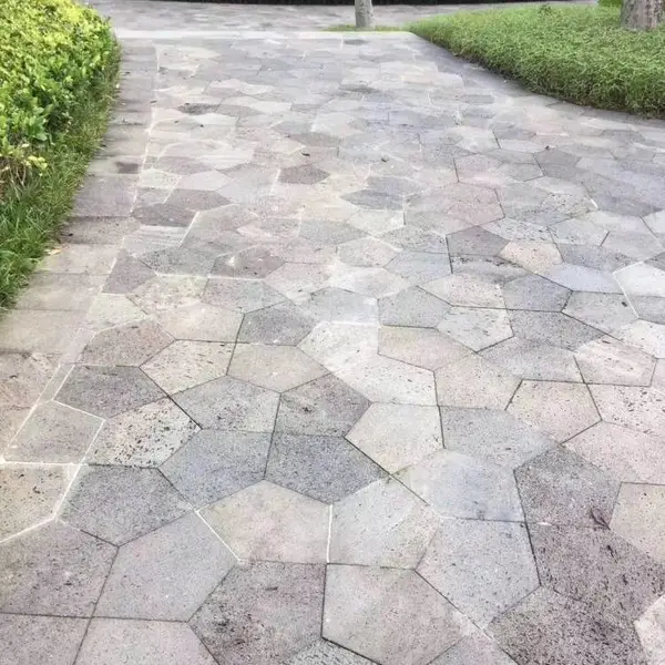 天然冰裂纹孔洞石室外花园庭院广场不规则防滑火山岩碎拼网贴石板岩青石板