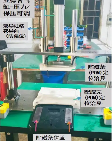气动半自动贴磁条压合机 压力行程保压时间可调 塑胶壳体磁条压实非标工装 仿形治具定制