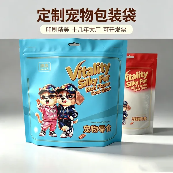 定制狗粮猫粮条卷膜宠物包装袋八边封自立自封滑块拉链复合袋印刷