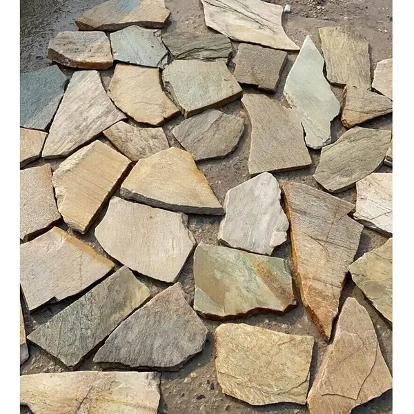 天然碎拼石锈色不规则片石宝石蓝石材虎皮黄碎拼石砖土豪金乱形石