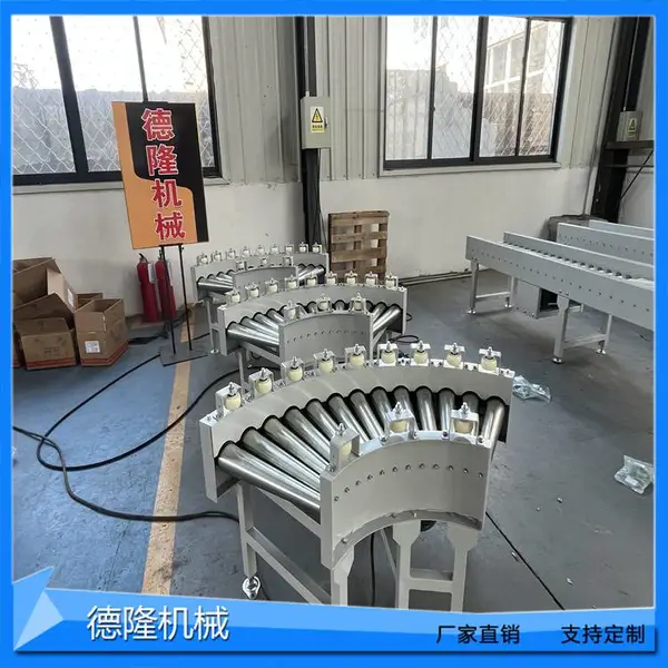 德隆厂家90度滚筒转弯机纸箱输送机工业流水线设备镀锌托辊拐弯机