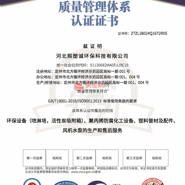 ISO9001质量管理体系认证证书