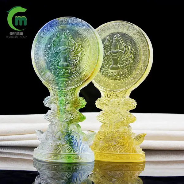 琉璃准提镜藏传密宗用品居家用藏式镜佛前摆件供具准提佛母像宝镜