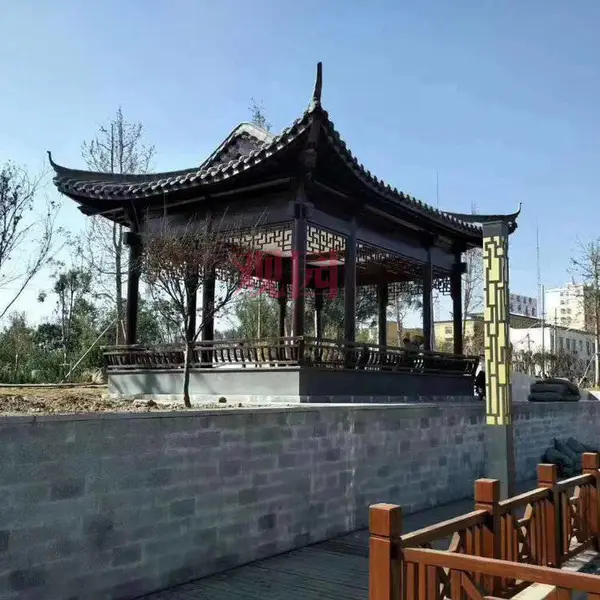 中式传统古建水榭 防腐木全实木仿古彩绘游廊 凉亭水榭乾正古建