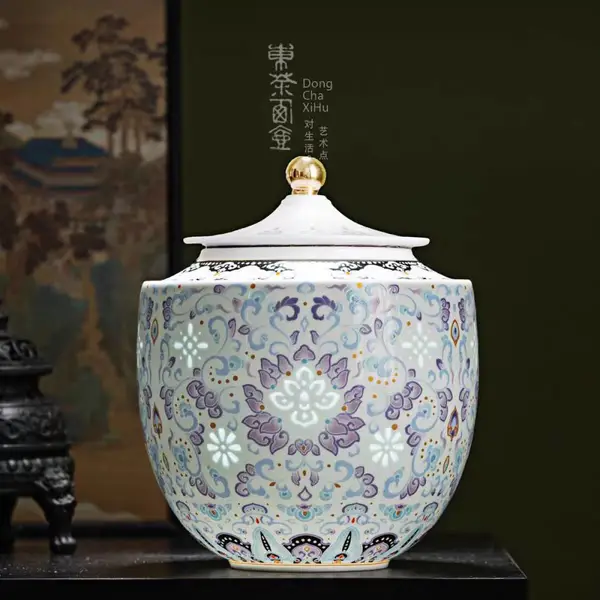 玲珑陶瓷茶叶罐 大号珐琅彩密封茶罐 高贵绿茶包装礼盒茶礼定制