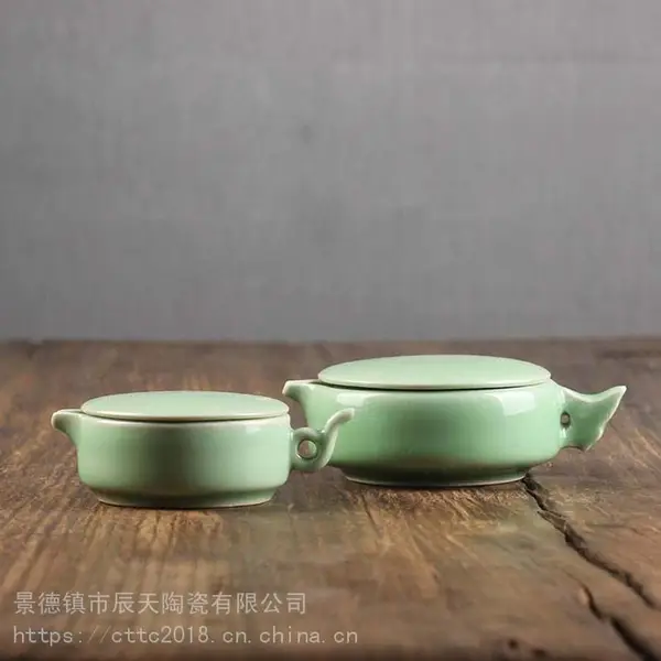 龙泉青瓷提环墨池带盖多功能墨碟文房用品砚台墨水盒笔搁陶瓷笔架
